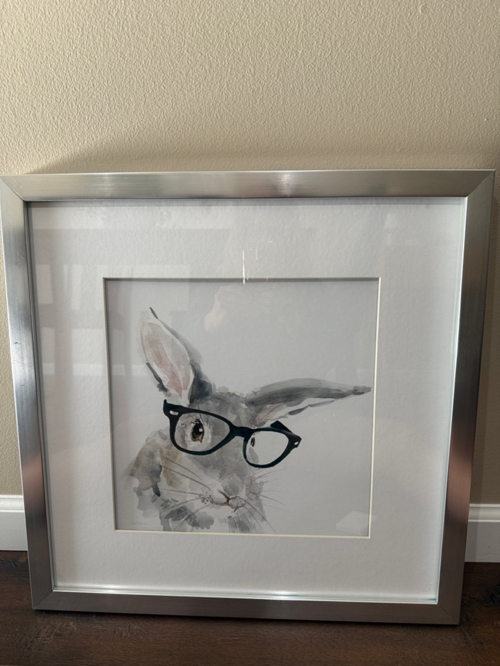 Whimsical Gray Bunny Print with Black Glasses - Home Art - Picture 3 of 4